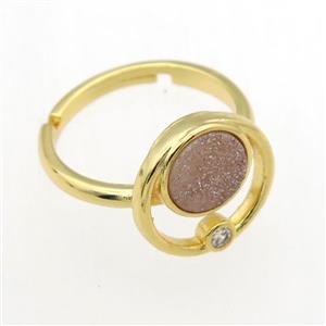 champagne Druzy Quartz Rings, copper, gold plated, approx 8mm, 18mm dia