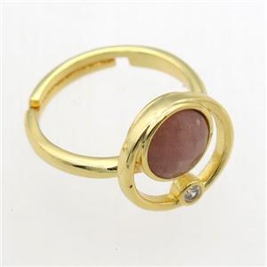peach MoonStone Rings, copper, gold plated, approx 8mm, 18mm dia