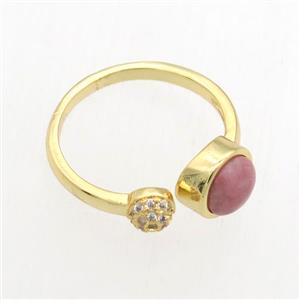 Rhodonite Rings, copper, gold plated, approx 6mm, 18mm dia