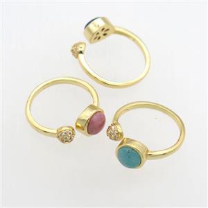 mix gemstone Rings, copper, gold plated, approx 6mm, 18mm dia