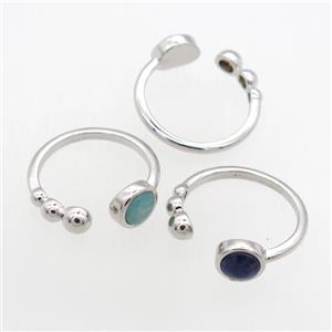 mix gemstone Rings, copper, platinum plated, approx 6mm, 18mm dia