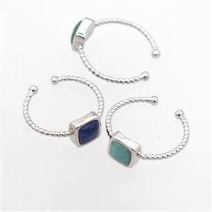 mixed gemstone Rings, copper, platinum plated, approx 7mm, 19mm dia