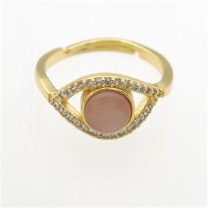 peach MoonStone Rings, copper, gold plated, approx 8mm, 17mm dia