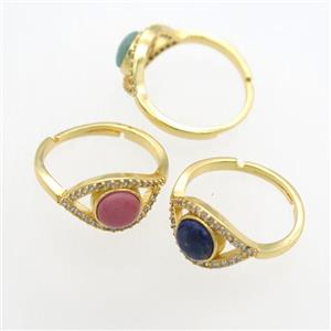 mix gemstone Rings, copper, gold plated, approx 8mm, 17mm dia