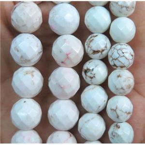 white Magnesite Turquoise beads, faceted round, approx 12mm dia