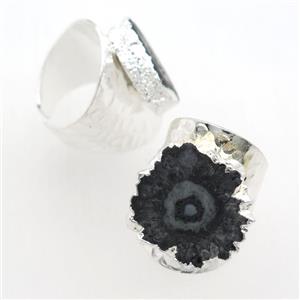 black Solar Quartz Druzy Rings, silver plated, approx 20-30mm