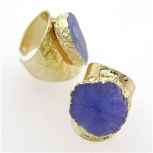 purple Solar Quartz Druzy Rings, gold plated, approx 20-30mm