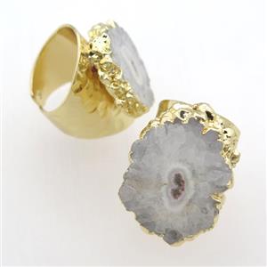 white Solar Quartz Druzy Rings, gold plated, approx 20-30mm