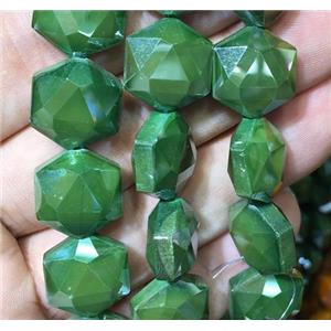 chinese crystal glass beads, faceted Hexagon, green, approx 14mm dia, 44pcs per st