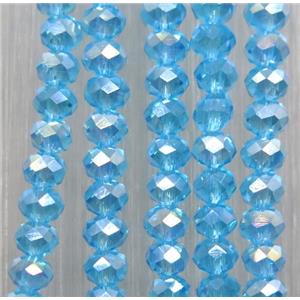 aqua chinese crystal glass beads, faceted rondelle, approx 2.5x3mm, 150 pcs per st