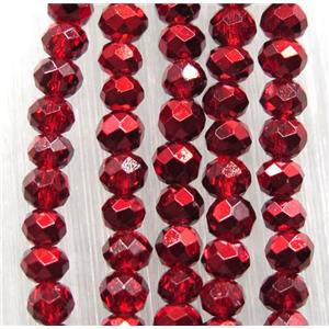 red chinese crystal glass beads, faceted rondelle, approx 2.5x3mm, 150 pcs per st