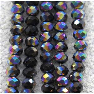 black chinese crystal glass bead, faceted rondelle, half rainbow electroplated, approx 2.5x3mm, 150 pcs per st