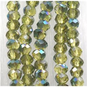 chinese crystal glass bead, faceted rondelle, half green electroplated, approx 2.5x3mm, 150 pcs per st