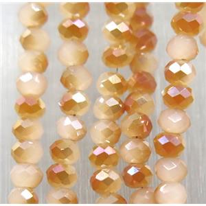 chinese Jadeite Glass beads, faceted rondelle, half champagne electroplated, approx 2.5x3mm, 150 pcs per st