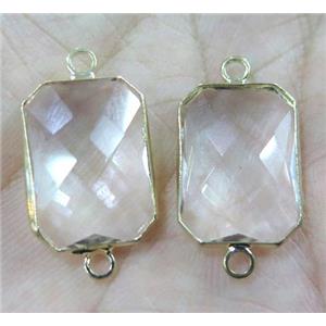 Chinese crystal glass connector, faceted rectangle, gold plated, approx 13x18mm