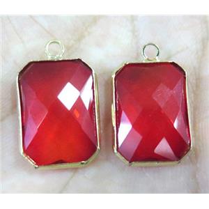 Chinese crystal glass pendant, faceted rectangle, gold plated, approx 13x18mm