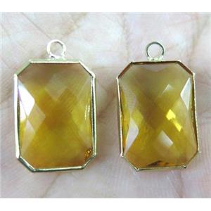 Chinese crystal glass pendant, faceted rectangle, gold plated, approx 10x14mm