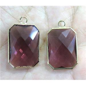 Chinese crystal glass pendant, faceted rectangle, gold plated, approx 10x14mm