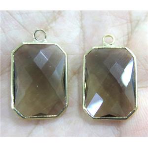 Chinese crystal glass pendant, faceted rectangle, gold plated, approx 13x18mm