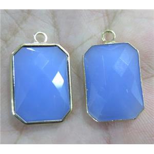 Chinese crystal glass pendant, faceted rectangle, gold plated, approx 10x14mm