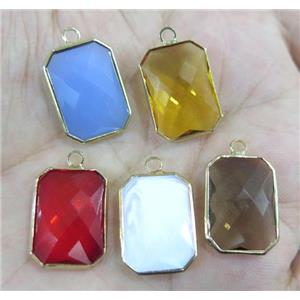 Chinese crystal glass pendant, faceted rectangle, gold plated, approx 13x18mm