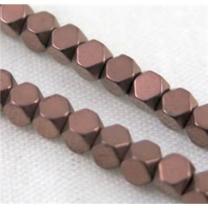 hematite beads, faceted round, redcopper electroplated, approx 3x3mm