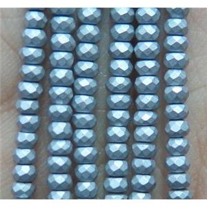 matte hematite beads, faceted rondelle, platinum electroplated, approx 2x4mm