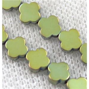 green Hematite Clover Beads, approx 10mm dia