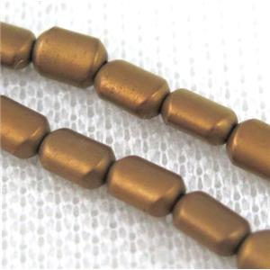 mattecoffeehematitetubebeads, flatbarrel, approx 4x6mm