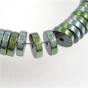 green Hematite heishi beads, approx 2x12mm