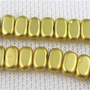 Hematite beads, oval, gold plated, approx 4x8mm