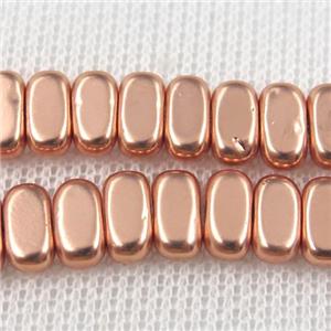 Hematite beads, oval, rose gold, approx 4x8mm