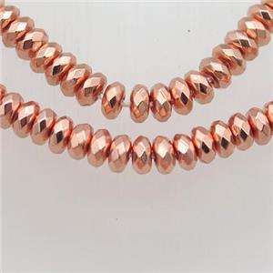 rose golden Hematite beads, faceted rondelle, approx 3x8mm