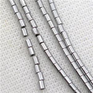 tiny hematite tube beads, platinum plated, approx 2x4mm