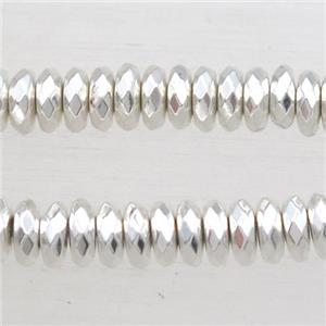 faceted rondelle Hematite Beads, shiny silver plated, approx 2x3mm