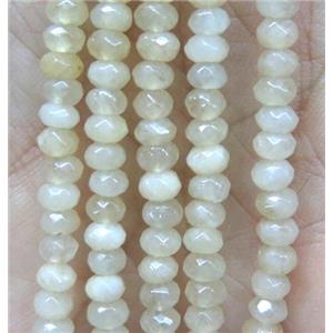 tiny jade bead, faceted rondelle, dye cream, approx 2x4mm