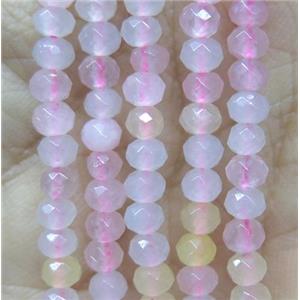 tiny jade bead, faceted rondelle, dye pink, approx 2x4mm