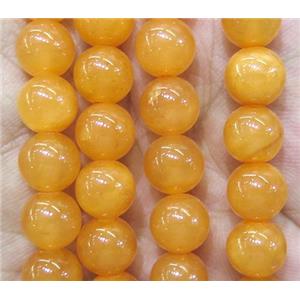 jade bead, round, stabile, orange, 12mm dia, 33pcs per st