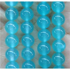 round jade stone beads, dye, aqua, approx 12mm dia