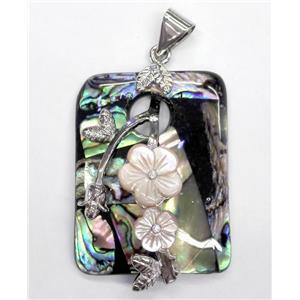 Paua Abalone shell pendant, rectangle, approx 30-40mm