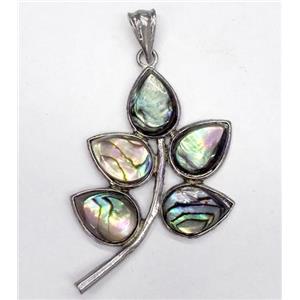 Paua Abalone shell pendant, leaf, approx 30-50mm