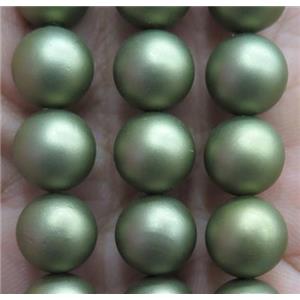 matte pearlized shell beads, round, green, approx 10mm dia