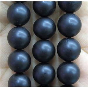 black matte pearlized shell beads, round, approx 6mm dia