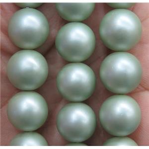 matte pearlized shell beads, round, green, approx 8mm dia