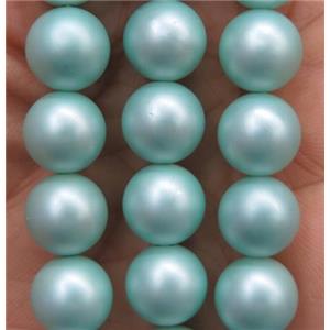 green matte pearlized shell beads, round, approx 10mm dia