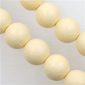 round matte yellow pearlized shell beads, approx 6mm dia