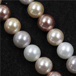 round Pearlized Shell Beads, mixed color, approx 10mm dia