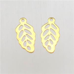 stainless steel leaf pendant, tag, gold plated, approx 6-10mm