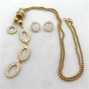 stainless steel necklace and earring, gold plated, approx 2.5mm, 15-20mm, 14mm dia
