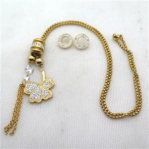 stainless steel necklace and earring, gold plated, approx 2.5mm, 25-35mm, 70mm, 14mm dia
